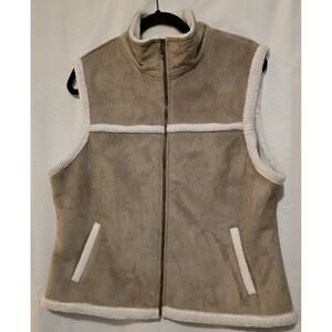 Bagatelle Faux Suede and Sherpa Vest Large Winter Vest Casual‎ Wear Color Taupe
